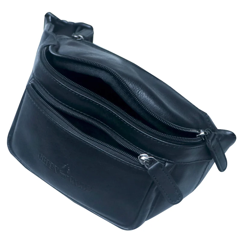 Xavi Brusttasche Damen Leder Hüfttasche Herren Gürteltasche Schwarz