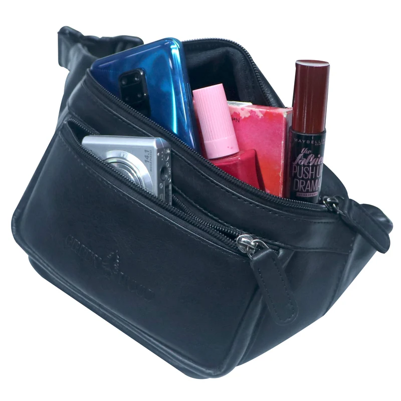 Xavi Brusttasche Damen Leder Hüfttasche Herren Gürteltasche Schwarz