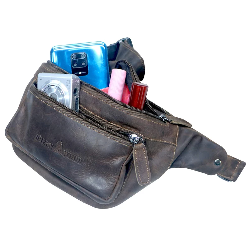 Xavi Brusttasche Damen Leder Hüfttasche Herren Gürteltasche Schwarz
