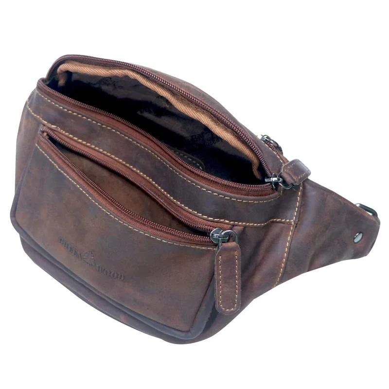 Xavi Brusttasche Damen Leder Hüfttasche Herren Gürteltasche Schwarz