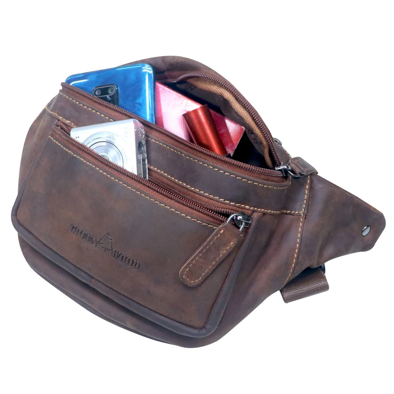Xavi Brusttasche Damen Leder Hüfttasche Herren Gürteltasche Schwarz