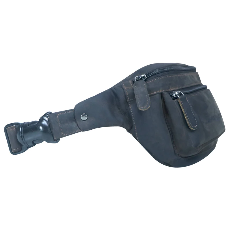 Xavi Brusttasche Damen Leder Hüfttasche Herren Gürteltasche Schwarz