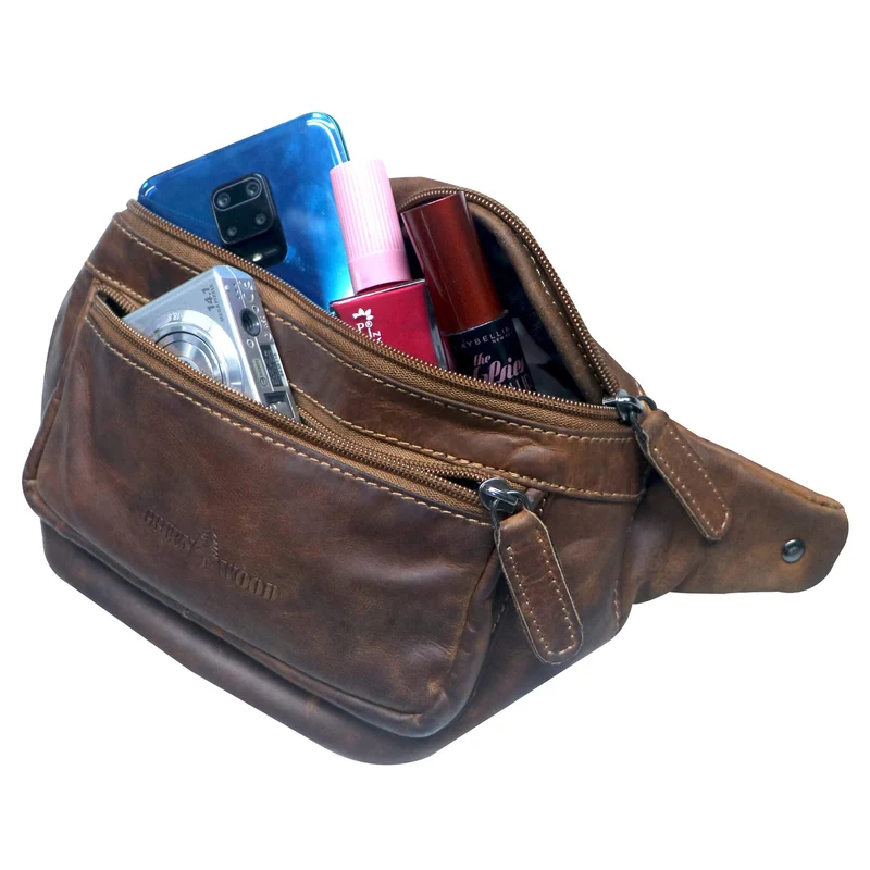 Xavi Brusttasche Damen Leder Hüfttasche Herren Gürteltasche Schwarz
