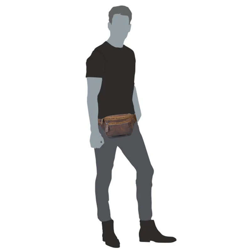 Xavi Brusttasche Damen Leder Hüfttasche Herren Gürteltasche Schwarz