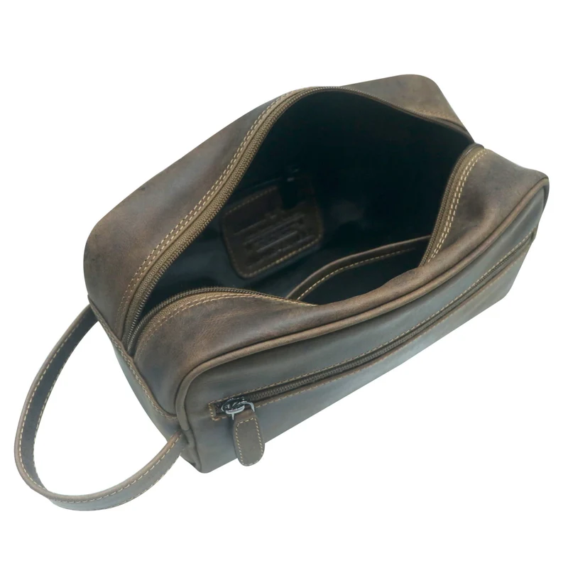 Amari Leder Kulturbeutel Herren Kulturtasche Damen mit Fächern