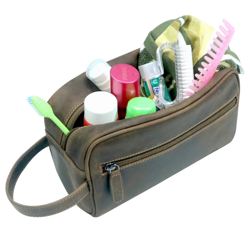 Amari Leder Kulturbeutel Herren Kulturtasche Damen mit Fächern