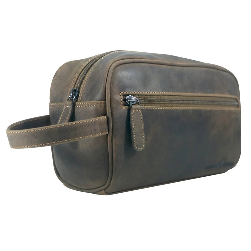 Amari Leder Kulturbeutel Herren Kulturtasche Damen mit Fächern