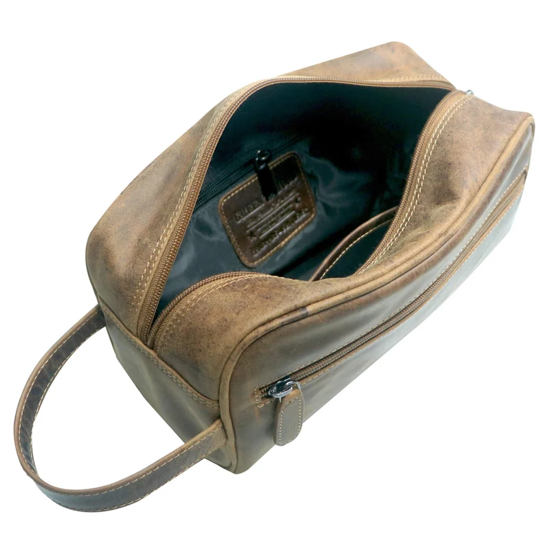 Amari Leder Kulturbeutel Herren Kulturtasche Damen mit Fächern