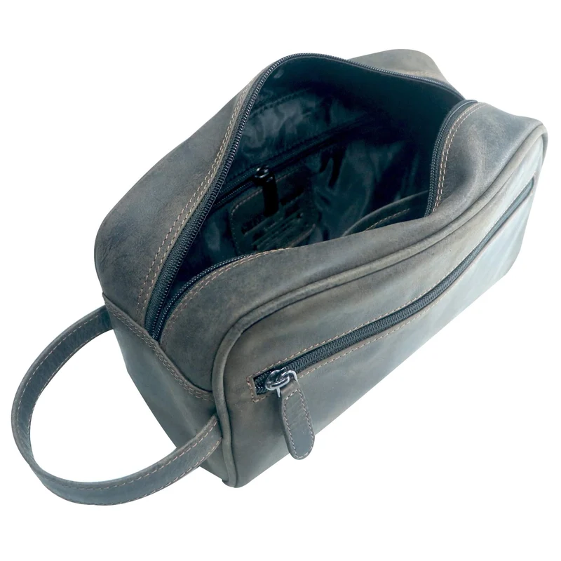 Amari Leder Kulturbeutel Herren Kulturtasche Damen mit Fächern