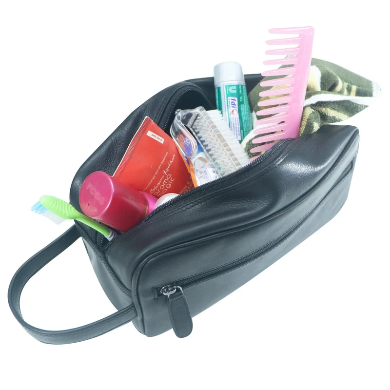Amari Leder Kulturbeutel Herren Kulturtasche Damen mit Fächern