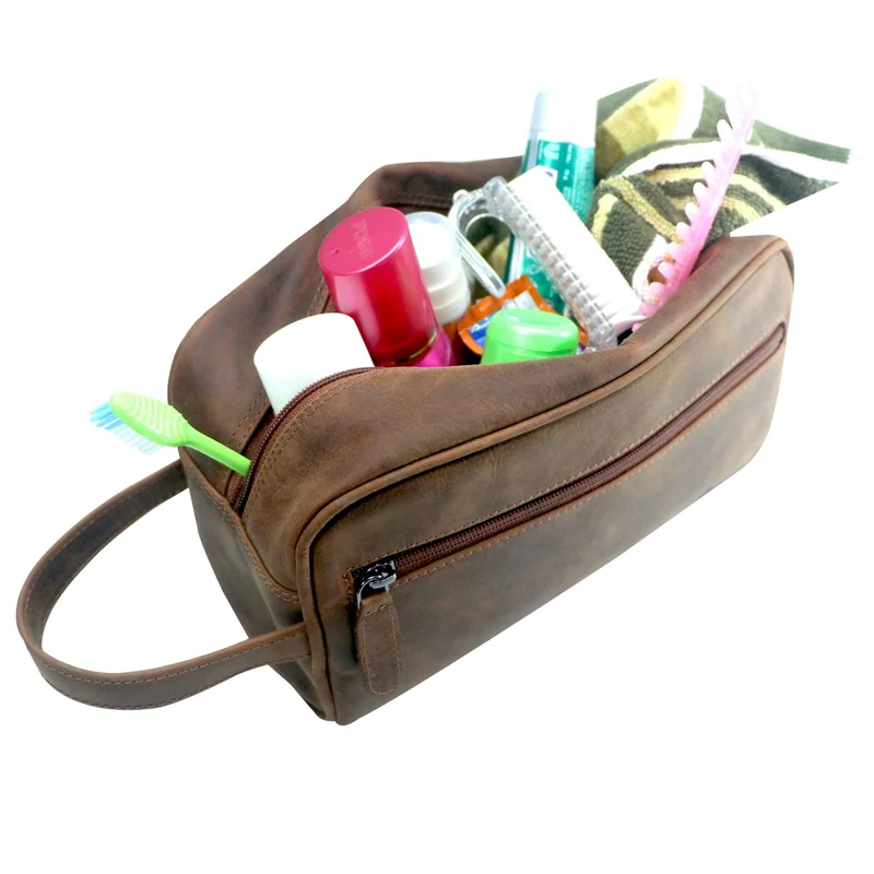 Amari Leder Kulturbeutel Herren Kulturtasche Damen mit Fächern