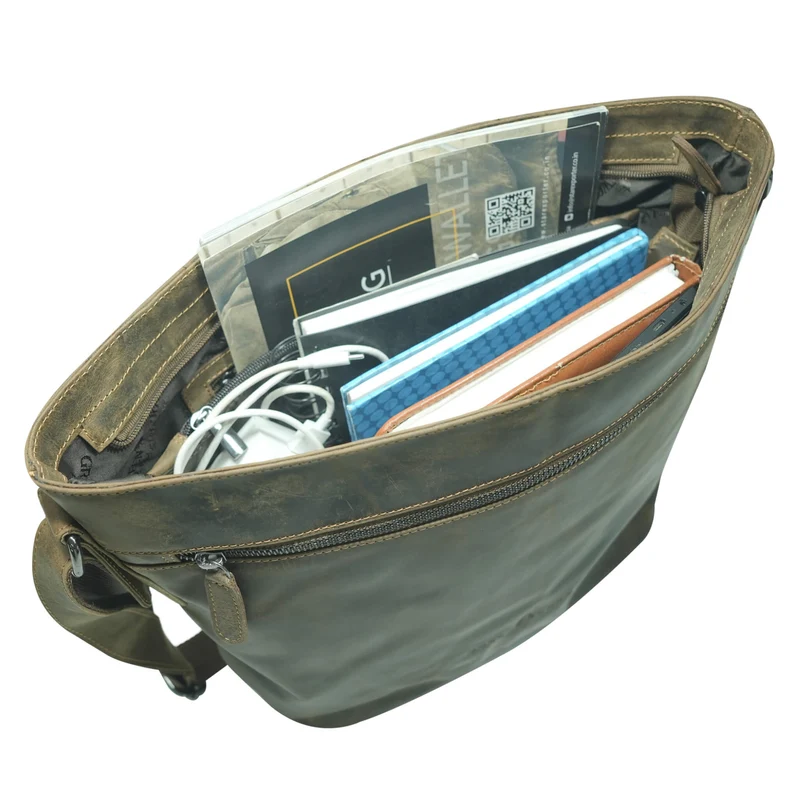 Olga Handtasche Damen Leder Große Umhängetasche Uni Tasche