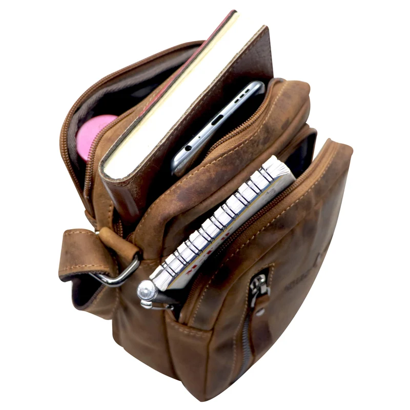 Nili Kleine Umhängetasche mit Vielen Fächern Crossbody Bag Leder