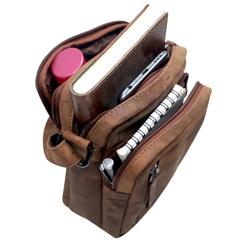 Nili Kleine Umhängetasche mit Vielen Fächern Crossbody Bag Leder