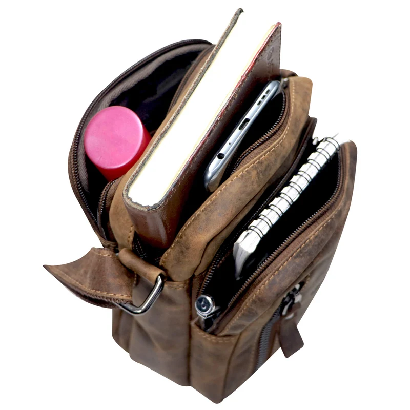 Nili Kleine Umhängetasche mit Vielen Fächern Crossbody Bag Leder