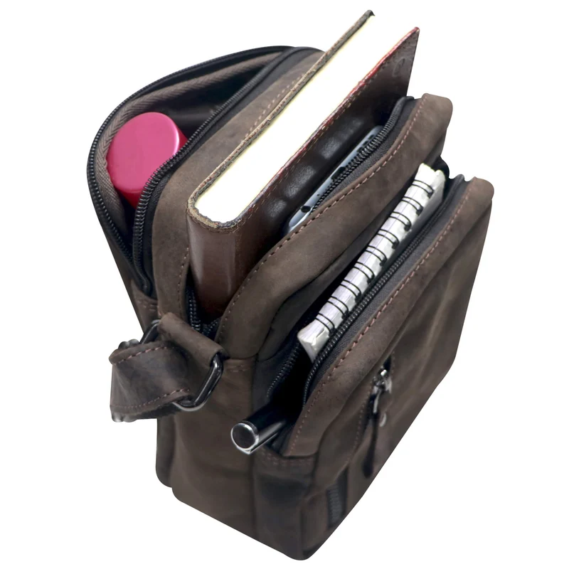 Nili Kleine Umhängetasche mit Vielen Fächern Crossbody Bag Leder
