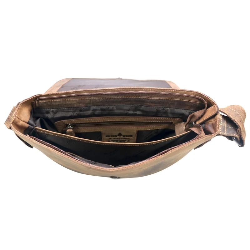 Chris Ledertasche Herren Umhängetasche Breiter Gurt Damen 13,3 Zoll