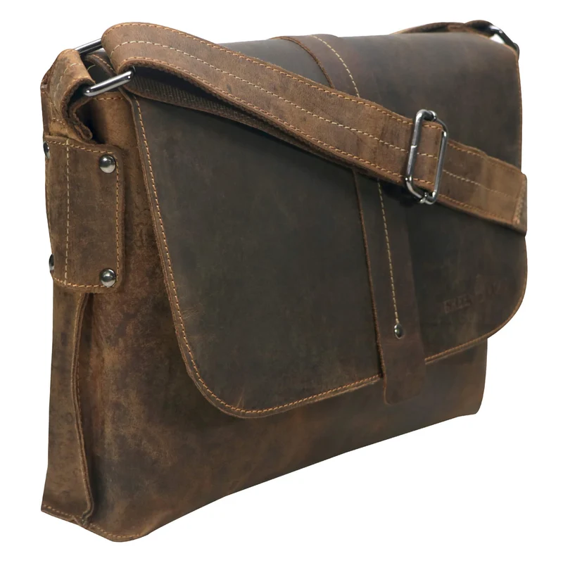 Chris Ledertasche Herren Umhängetasche Breiter Gurt Damen 13,3 Zoll