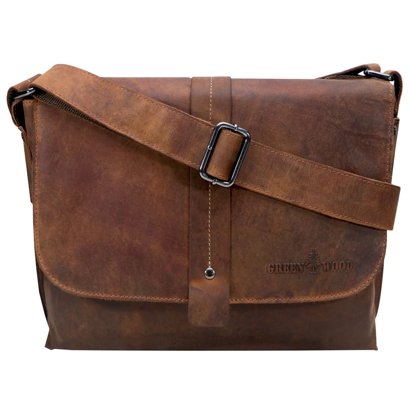 Chris Ledertasche Herren Umhängetasche Breiter Gurt Damen 13,3 Zoll
