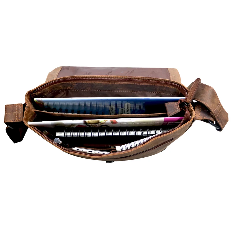 Chris Ledertasche Herren Umhängetasche Breiter Gurt Damen 13,3 Zoll