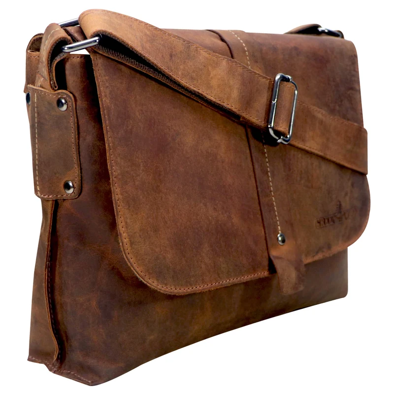 Chris Ledertasche Herren Umhängetasche Breiter Gurt Damen 13,3 Zoll