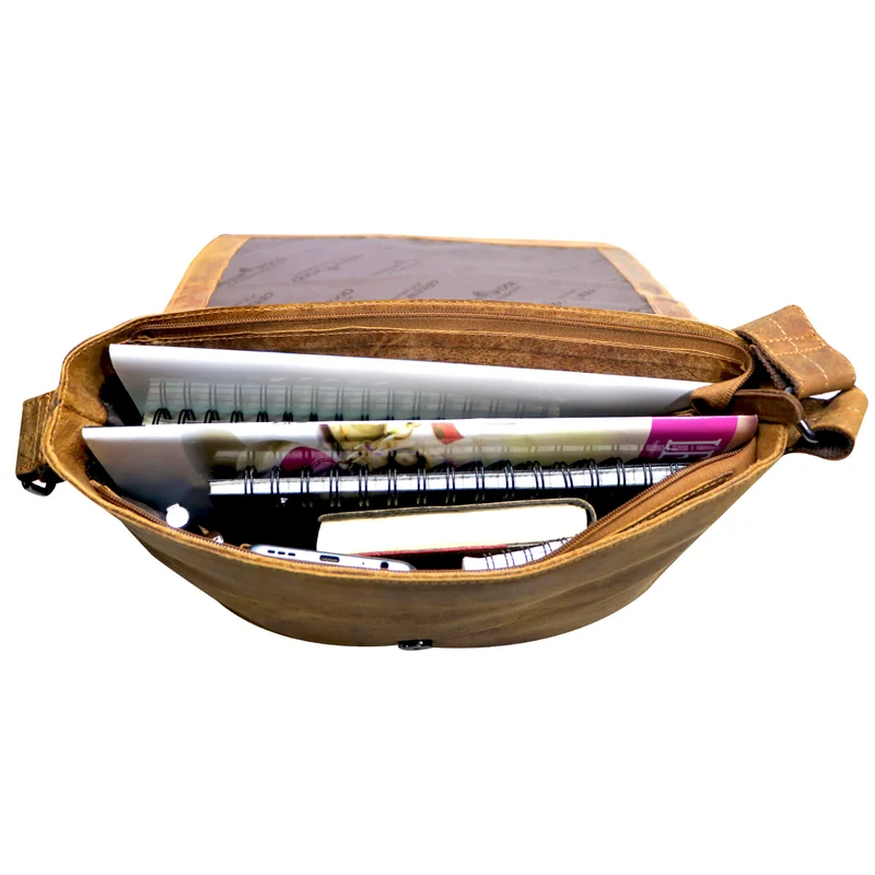 Chris Ledertasche Herren Umhängetasche Breiter Gurt Damen 13,3 Zoll