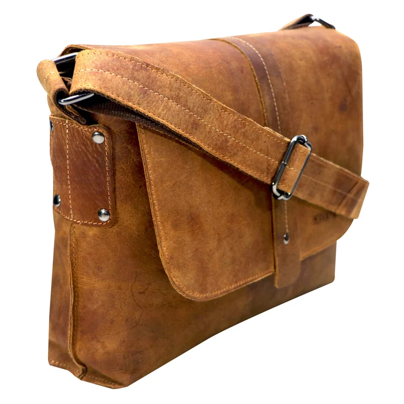 Chris Ledertasche Herren Umhängetasche Breiter Gurt Damen 13,3 Zoll