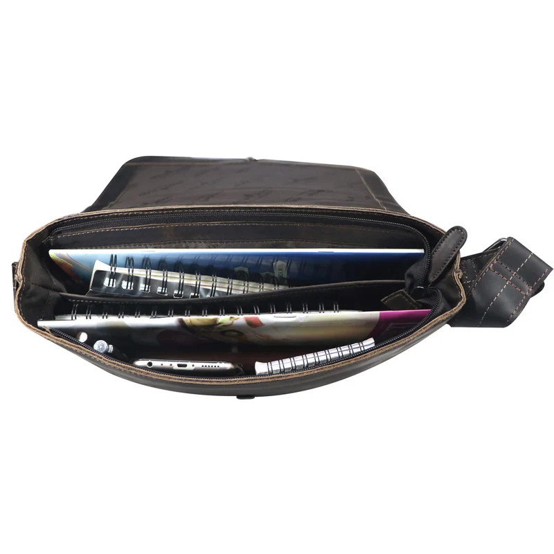 Chris Ledertasche Herren Umhängetasche Breiter Gurt Damen 13,3 Zoll