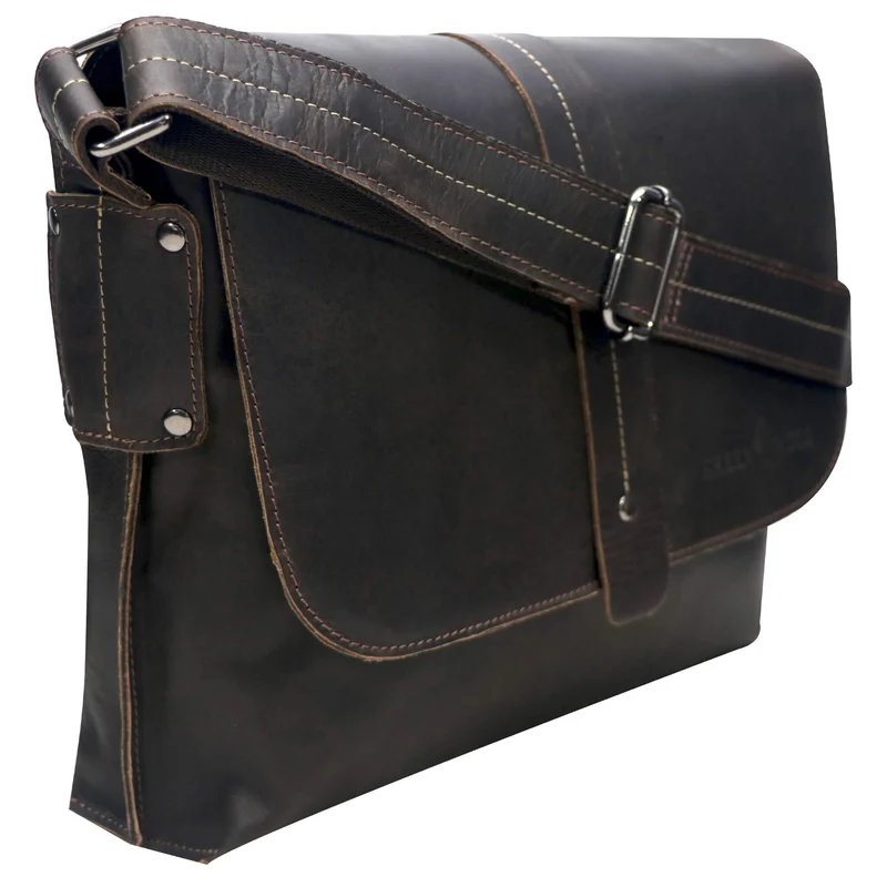 Chris Ledertasche Herren Umhängetasche Breiter Gurt Damen 13,3 Zoll