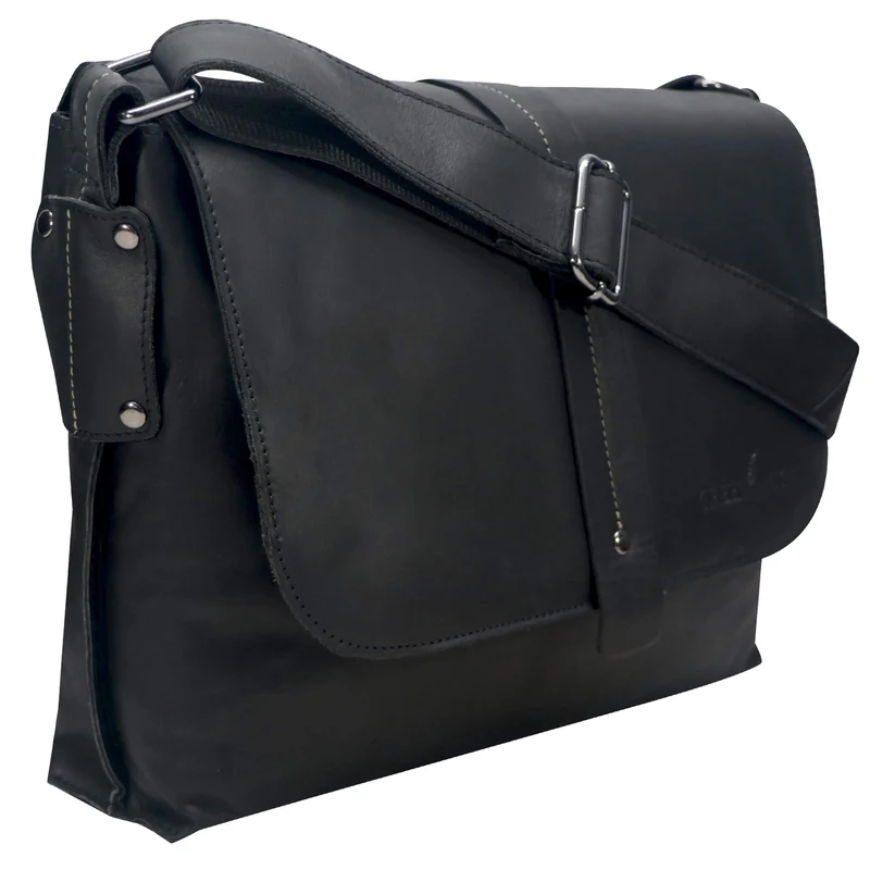 Chris Ledertasche Herren Umhängetasche Breiter Gurt Damen 13,3 Zoll