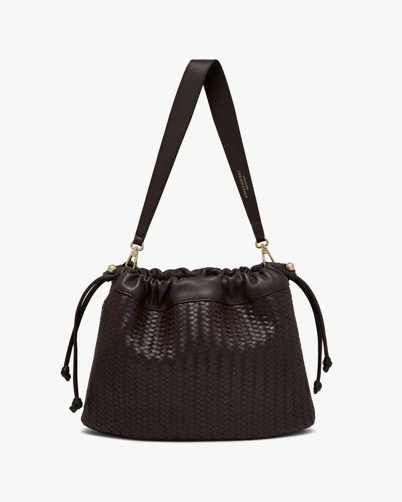 Charlotte Midi Drawstring - Chocolate Woven Leather