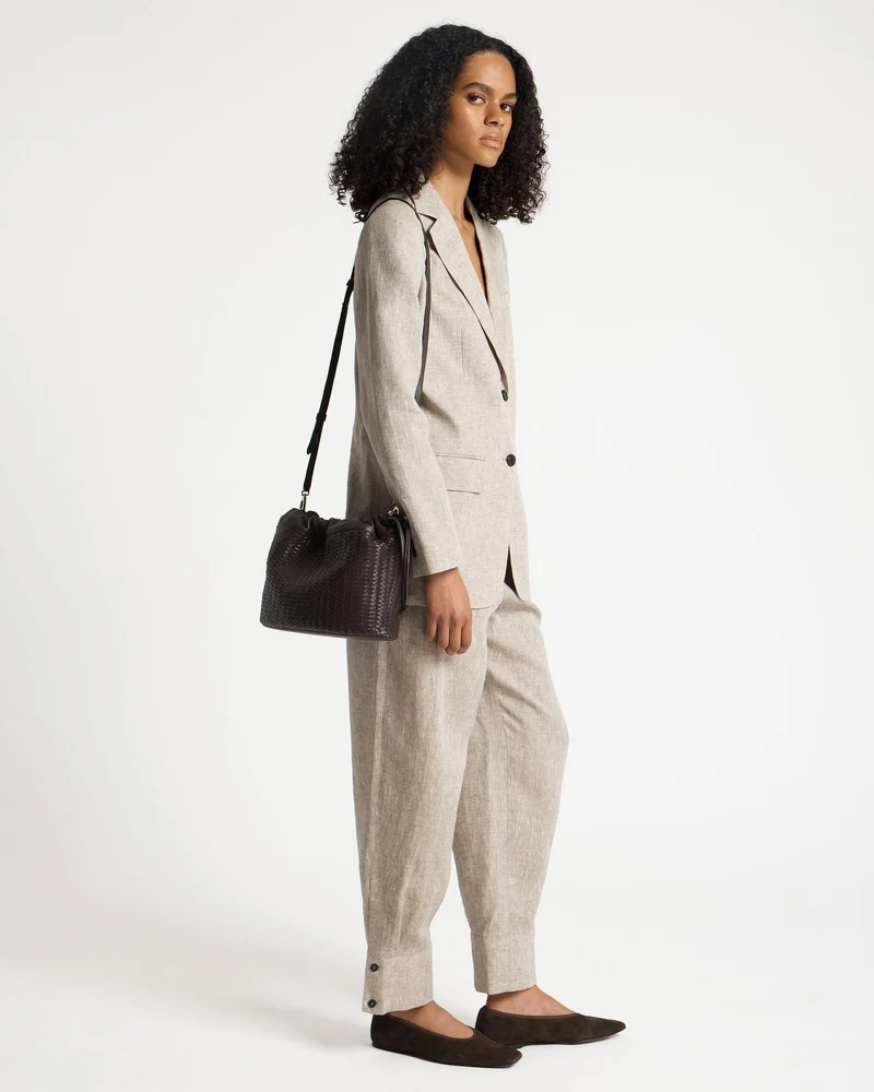 Charlotte Midi Drawstring - Chocolate Woven Leather