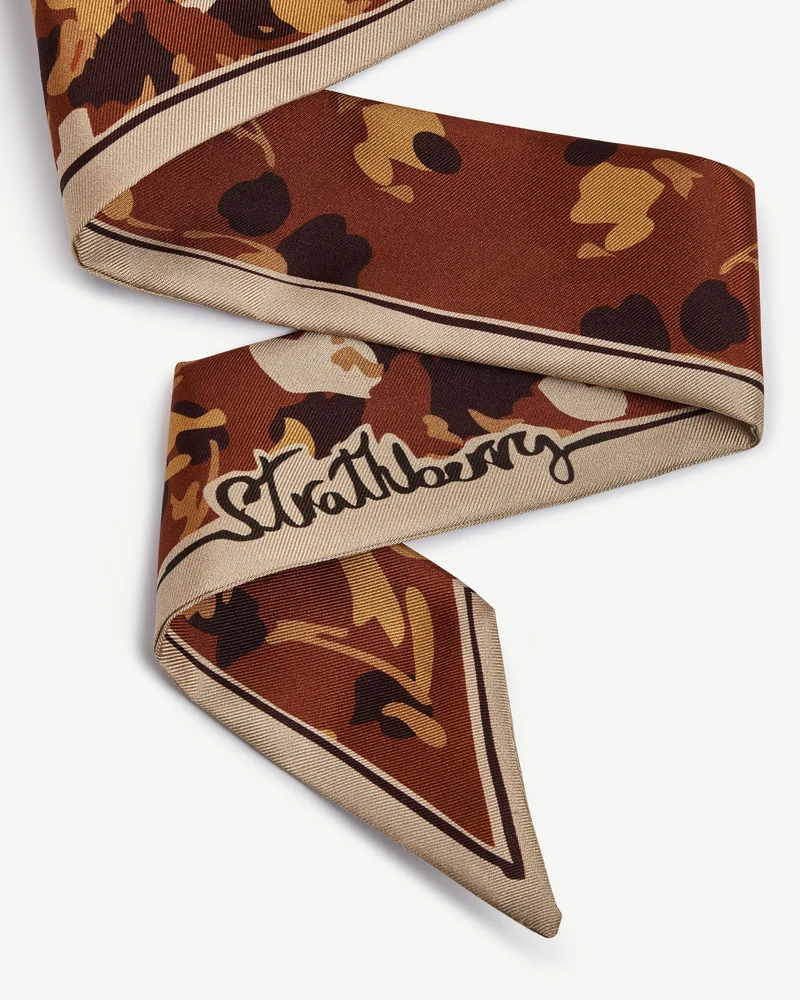 Silk Skinny Scarf - Sand/Oxblood Pop Flowers