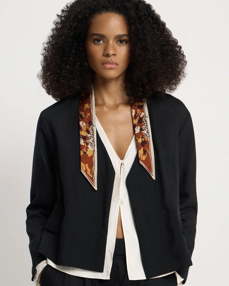 Silk Skinny Scarf - Sand/Oxblood Pop Flowers