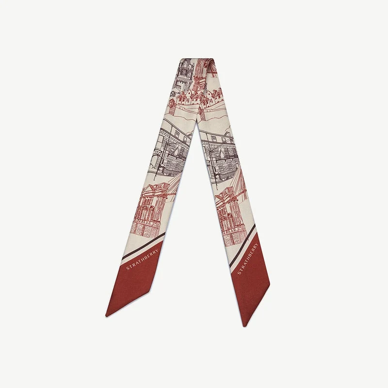 Silk Skinny Scarf - Oxblood/Burgundy Edinburgh Architecture