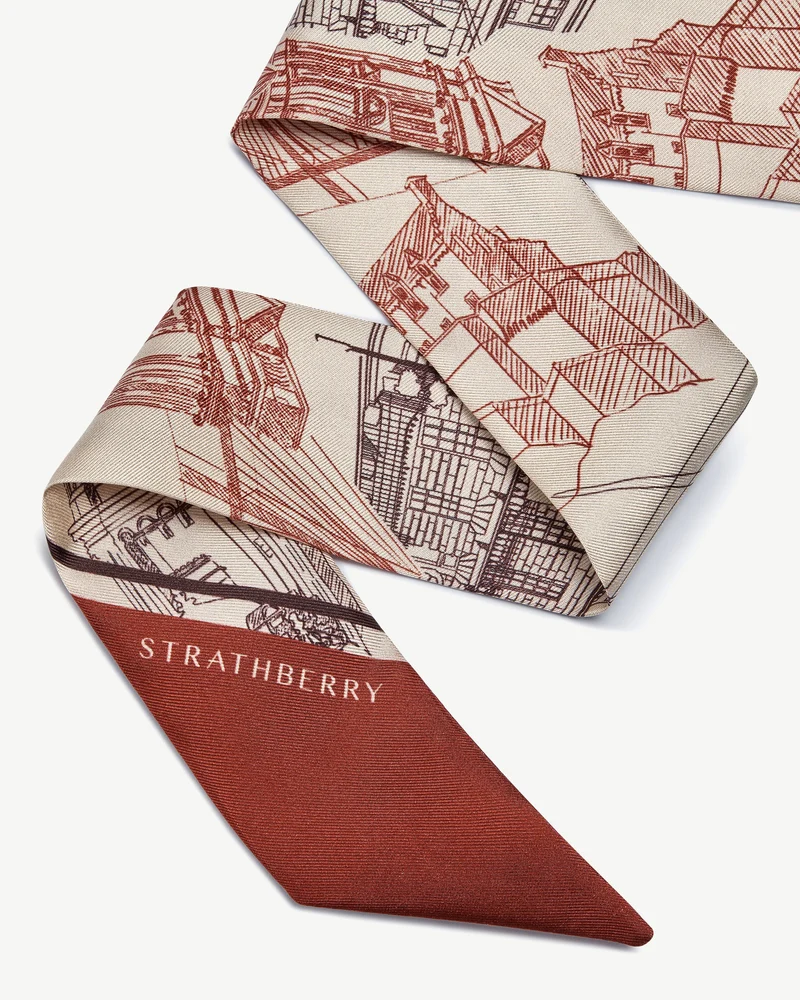 Silk Skinny Scarf - Oxblood/Burgundy Edinburgh Architecture