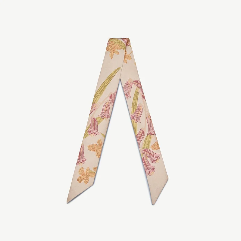 Silk Skinny Scarf - Oat/Lime/Pink