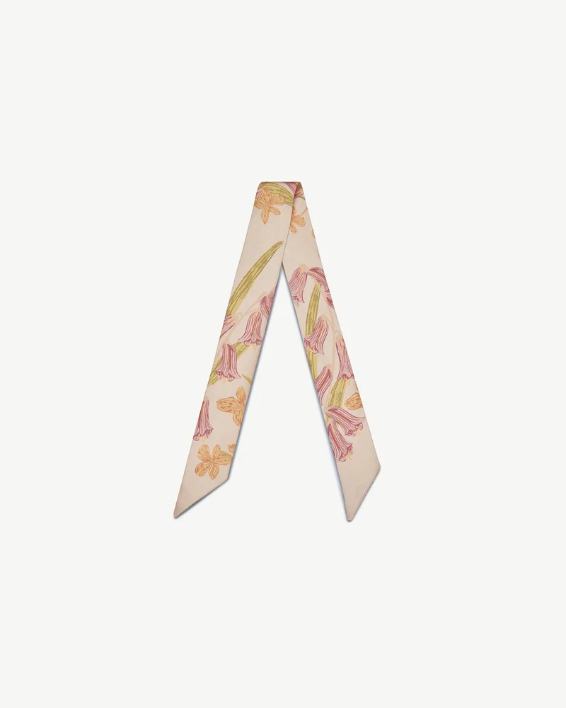 Silk Skinny Scarf - Oat/Lime/Pink