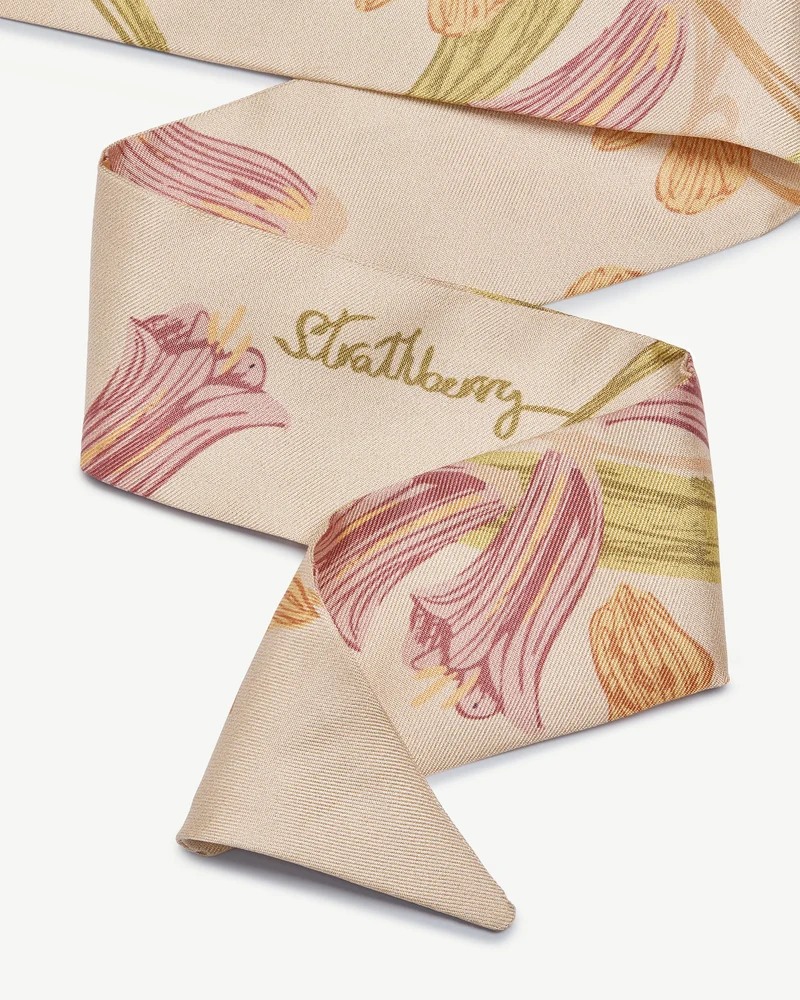 Silk Skinny Scarf - Oat/Lime/Pink