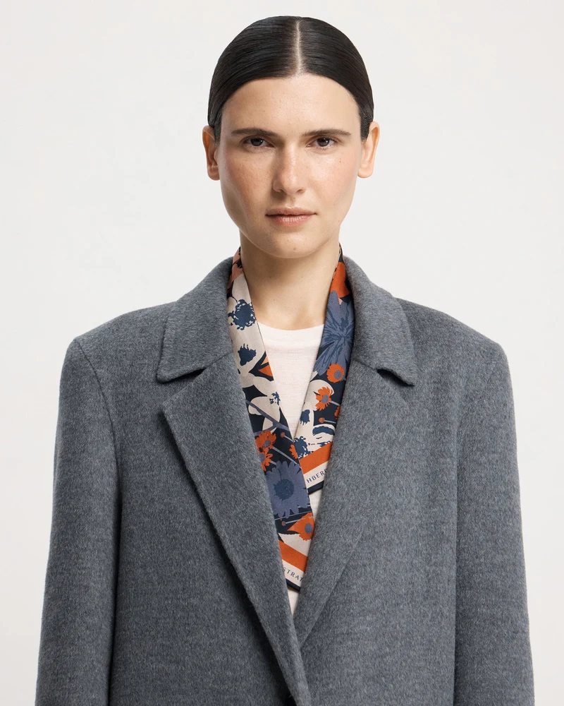 Silk Skinny Scarf - Navy/Red Block Floral