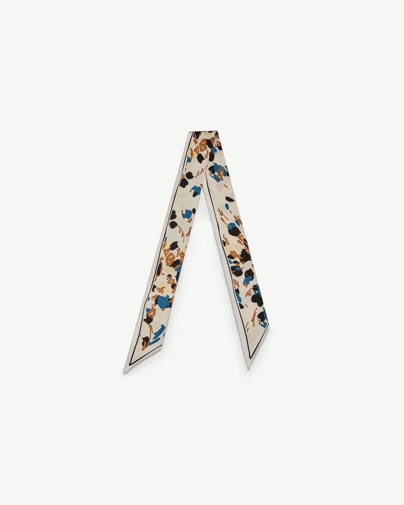 Silk Skinny Scarf - Vanilla/Blue Pop Flowers