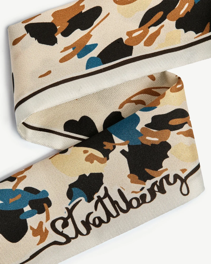Silk Skinny Scarf - Vanilla/Blue Pop Flowers