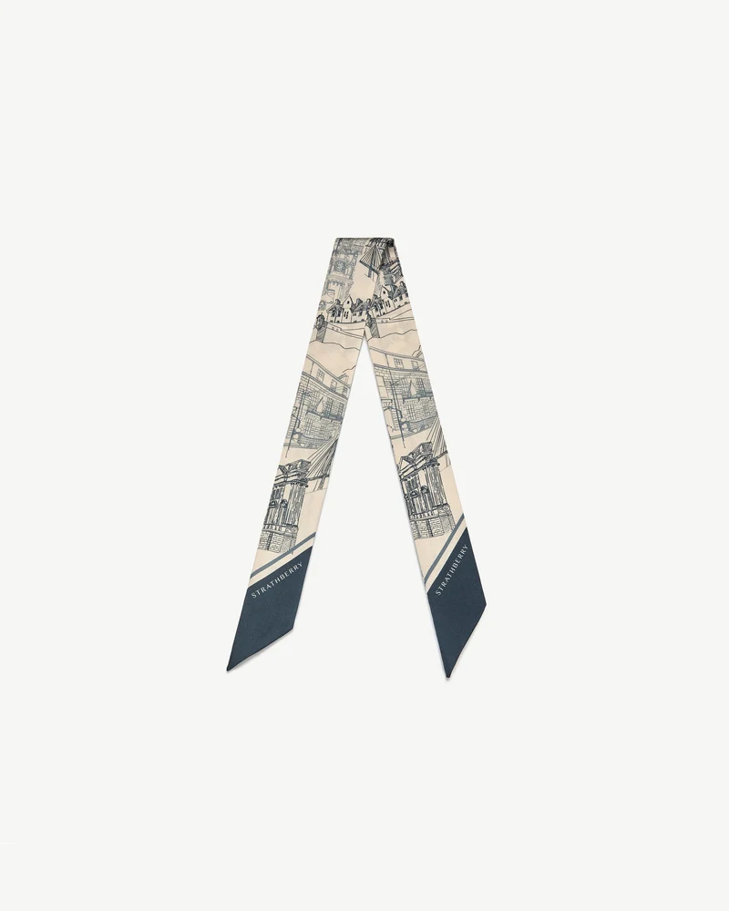 Silk Skinny Scarf - Loch Blue/Vanilla Edinburgh Architecture