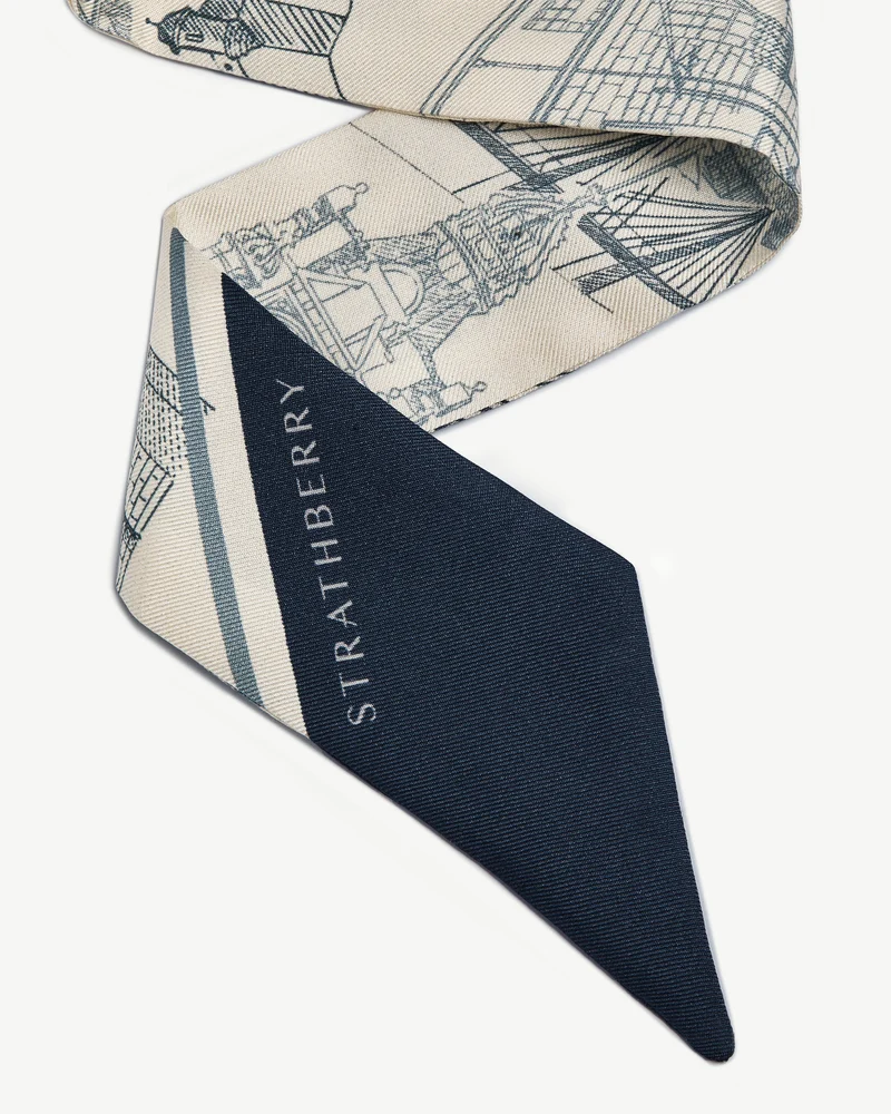 Silk Skinny Scarf - Loch Blue/Vanilla Edinburgh Architecture