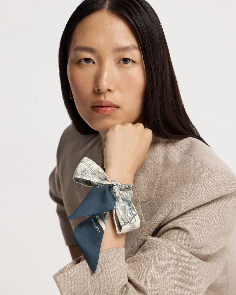 Silk Skinny Scarf - Loch Blue/Vanilla Edinburgh Architecture