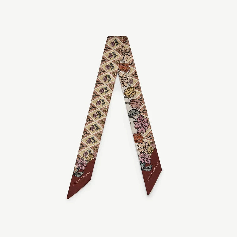 Silk Skinny Scarf - Oxblood/Red Wallpaper Flowers
