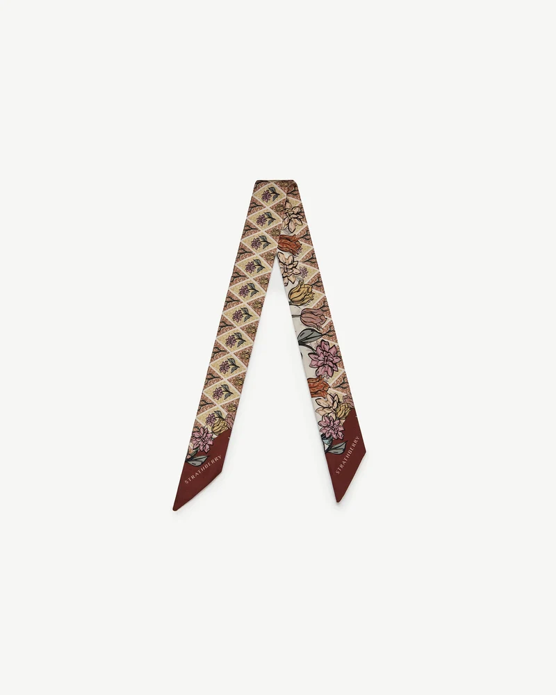 Silk Skinny Scarf - Oxblood/Red Wallpaper Flowers