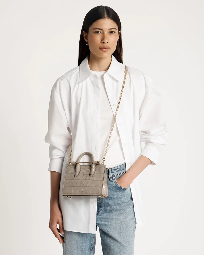 Nano Tote - Croc-Embossed Leather Light Taupe