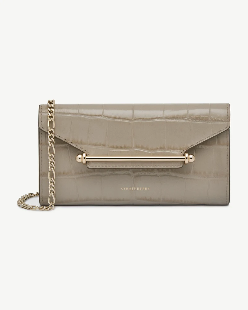 Multrees Chain Wallet - Croc-Embossed Leather Light Taupe