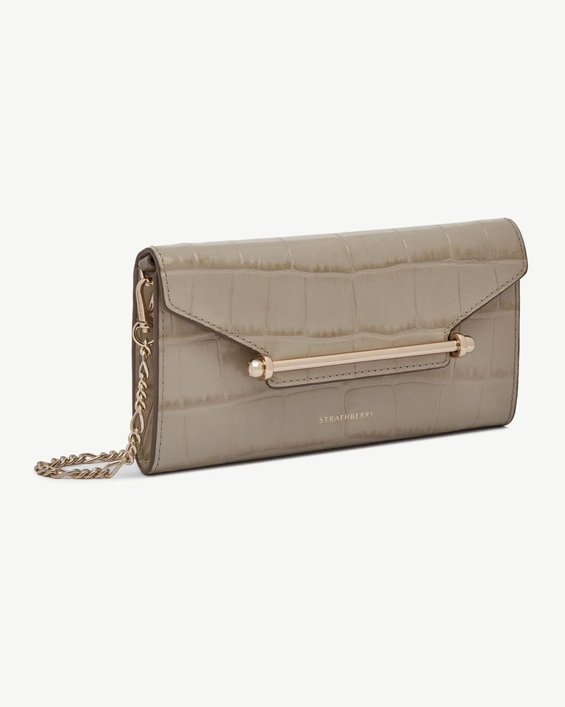 Multrees Chain Wallet - Croc-Embossed Leather Light Taupe